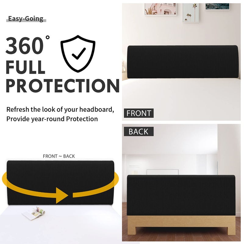 Easy-Going Stretch Bed Headboard Cover,Small Square Jacquard Headboard Slipcover, Dustproof Bed Head Cover for Bedroom (Queen,Black) - Image 3